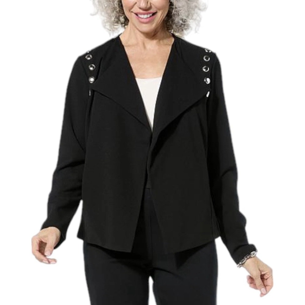 Colleen Lopez Women's Open Front Crepe Jacket with Stud Detail Black Size Small